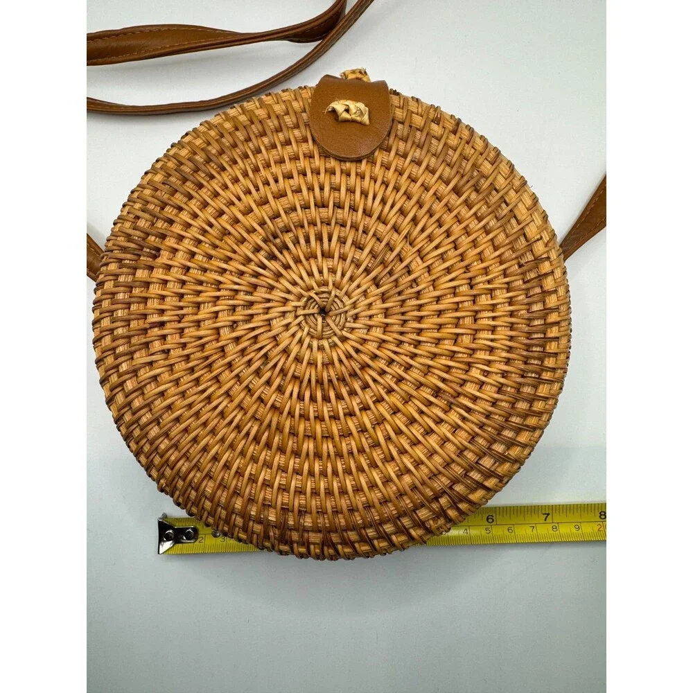 Round Circle Rattan Purse Crossbody Wicker Handwoven 8" Bag Purse Summer & Rose - Picture 10 of 10